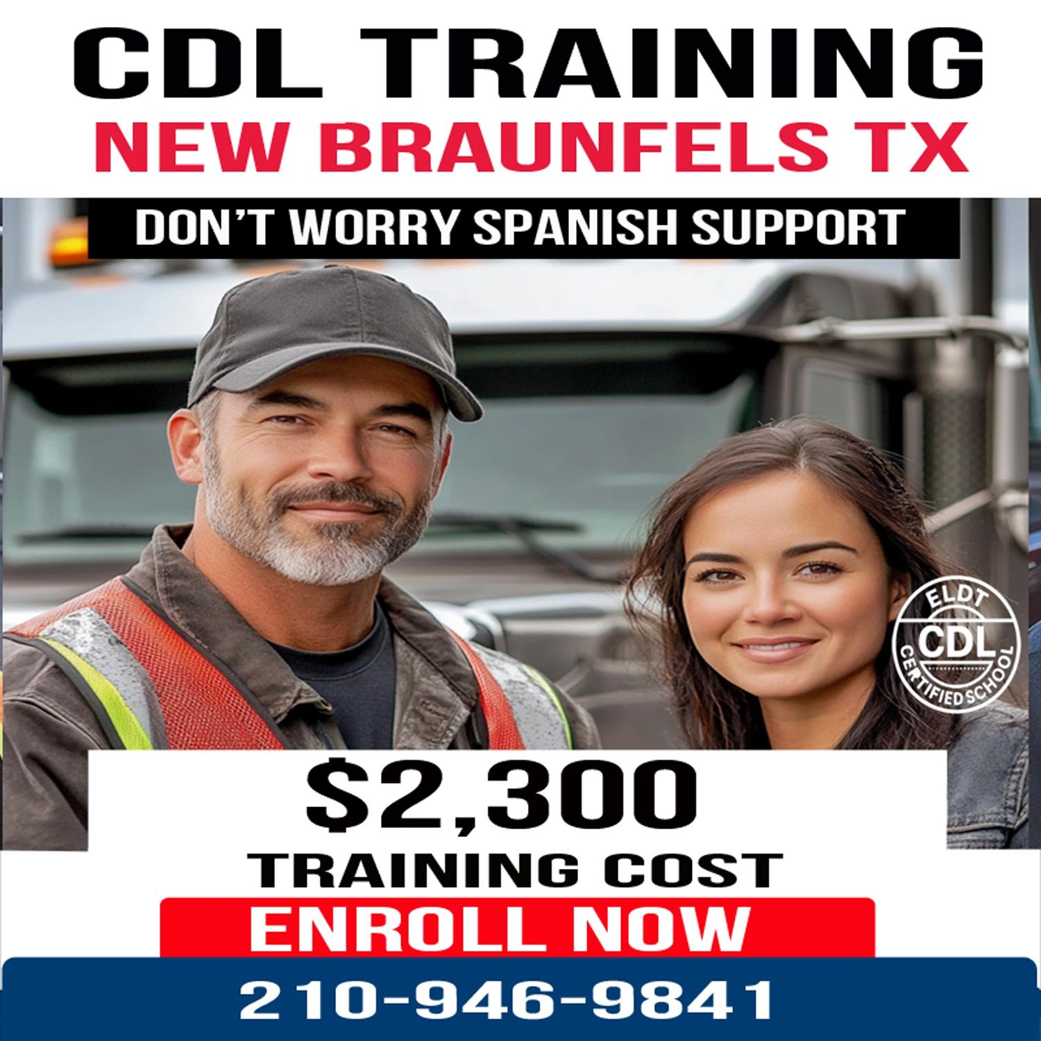 Bilingual students at CDL training New Braunfels Tx, professional truck driver training near San Antonio with ELDT certification.